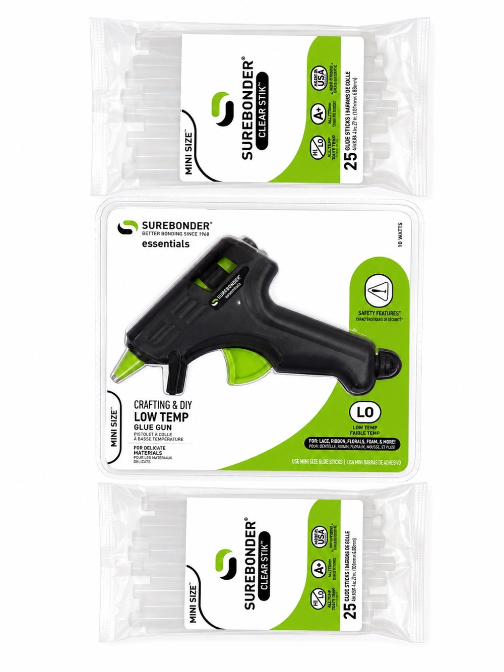 Surebonder Low Temp Mini Glue Gun with 2 Packs of Clear Glue Sticks